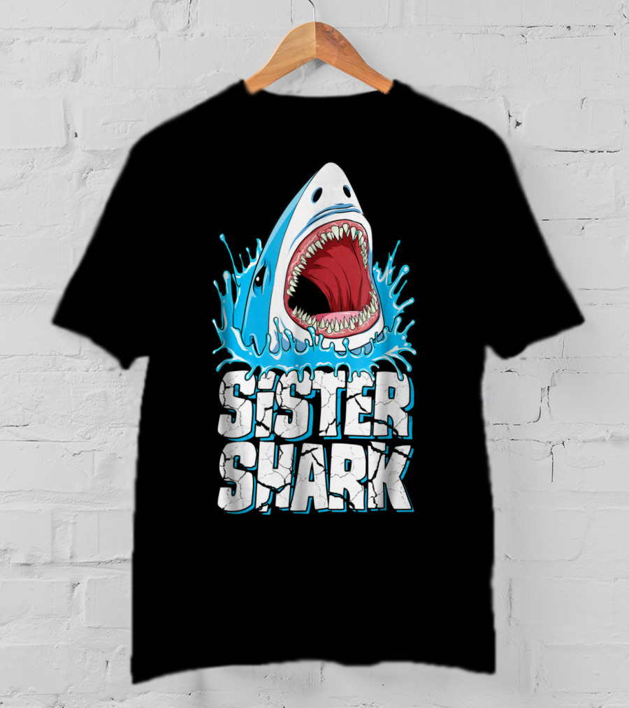 Sister Shark Family Splashing Water Jaws Open T-Shirt