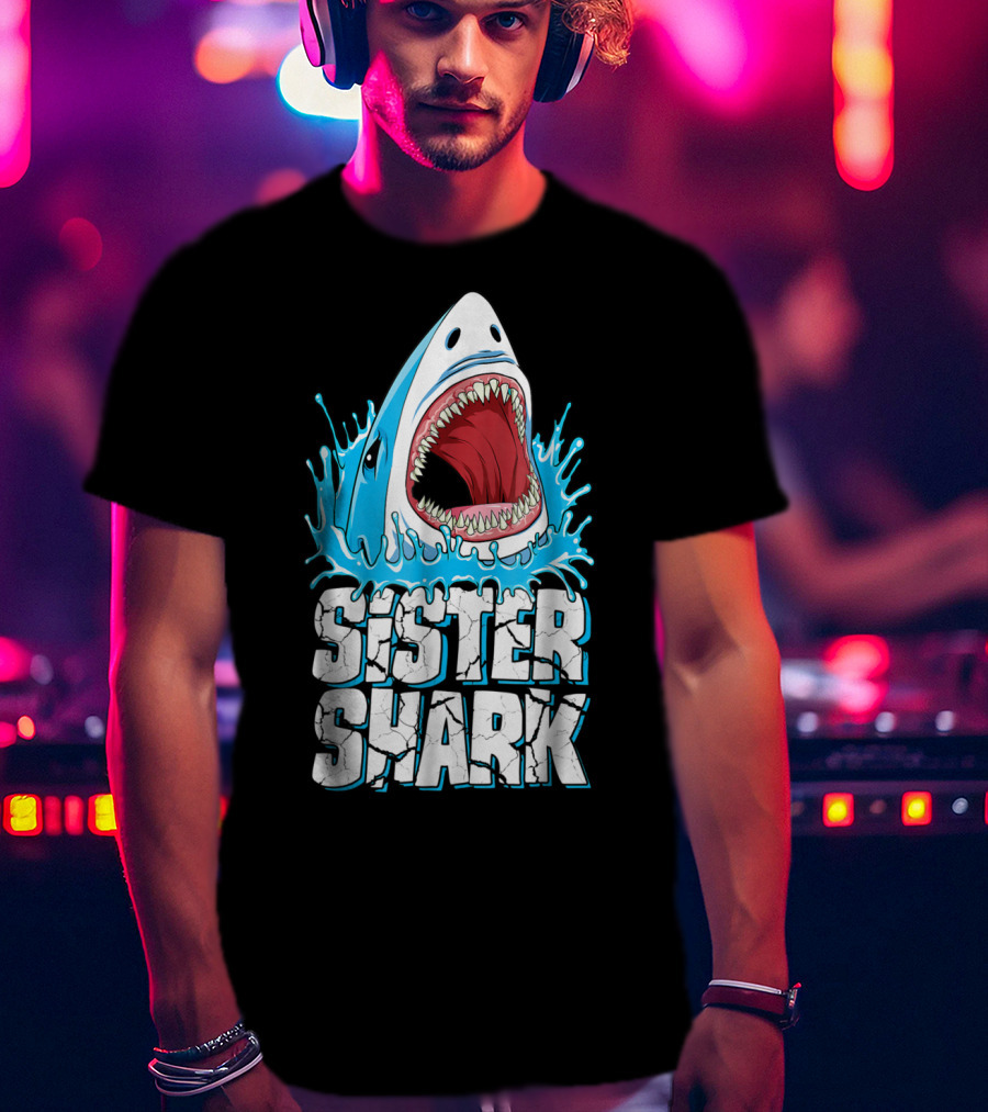 Sister Shark Family Splashing Water Jaws Open T-Shirt