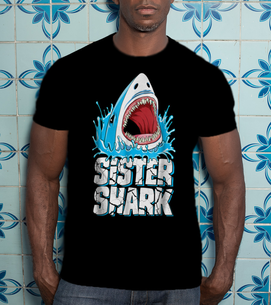 Sister Shark Family Splashing Water Jaws Open T-Shirt