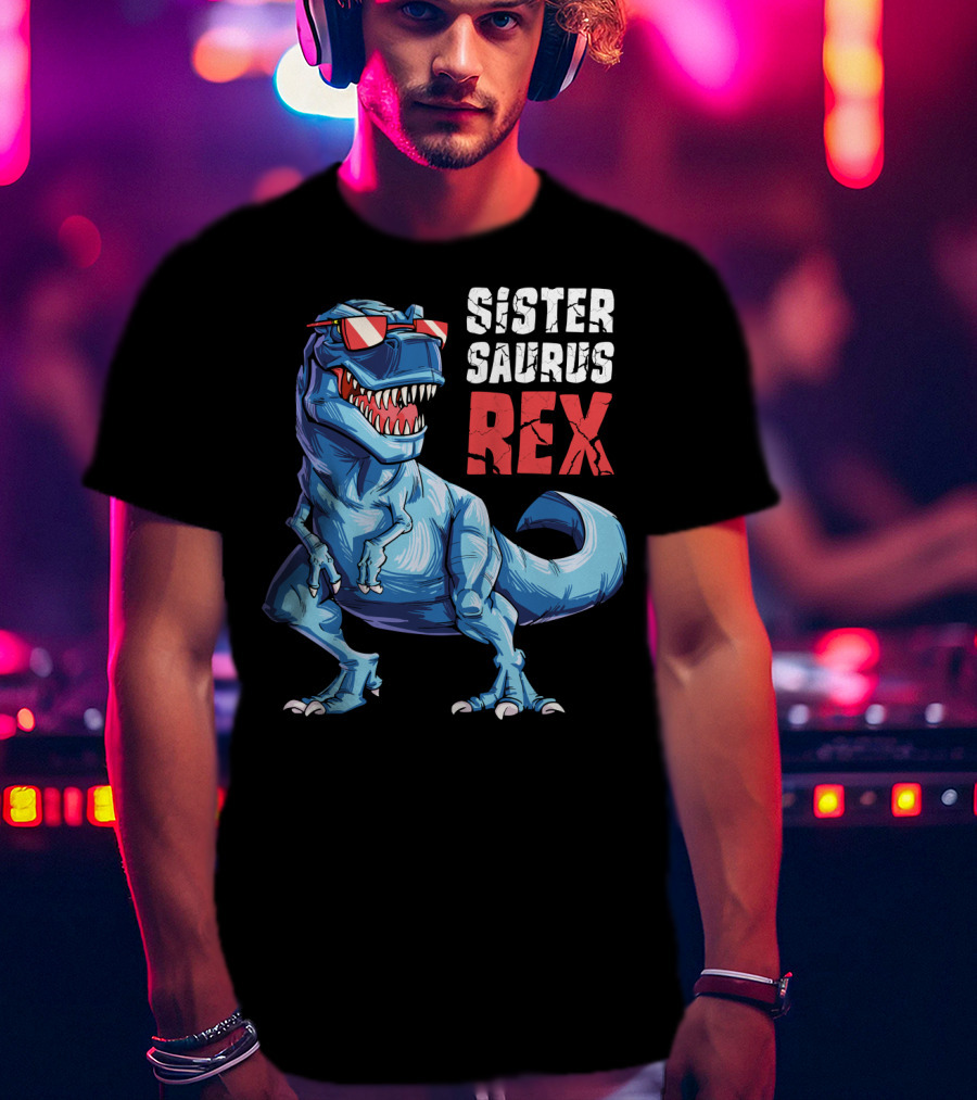 Sister Saurus Rex Dinosaur With Sunglasses T-Shirt