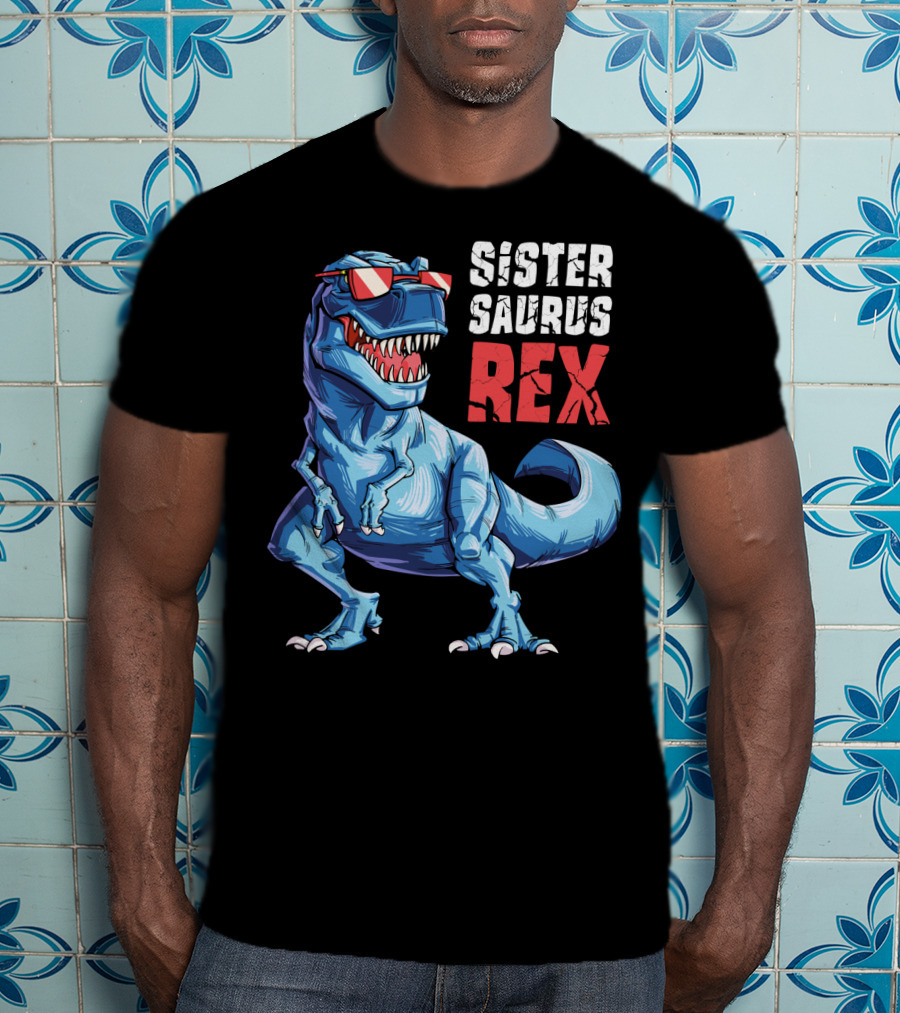 Sister Saurus Rex Dinosaur With Sunglasses T-Shirt