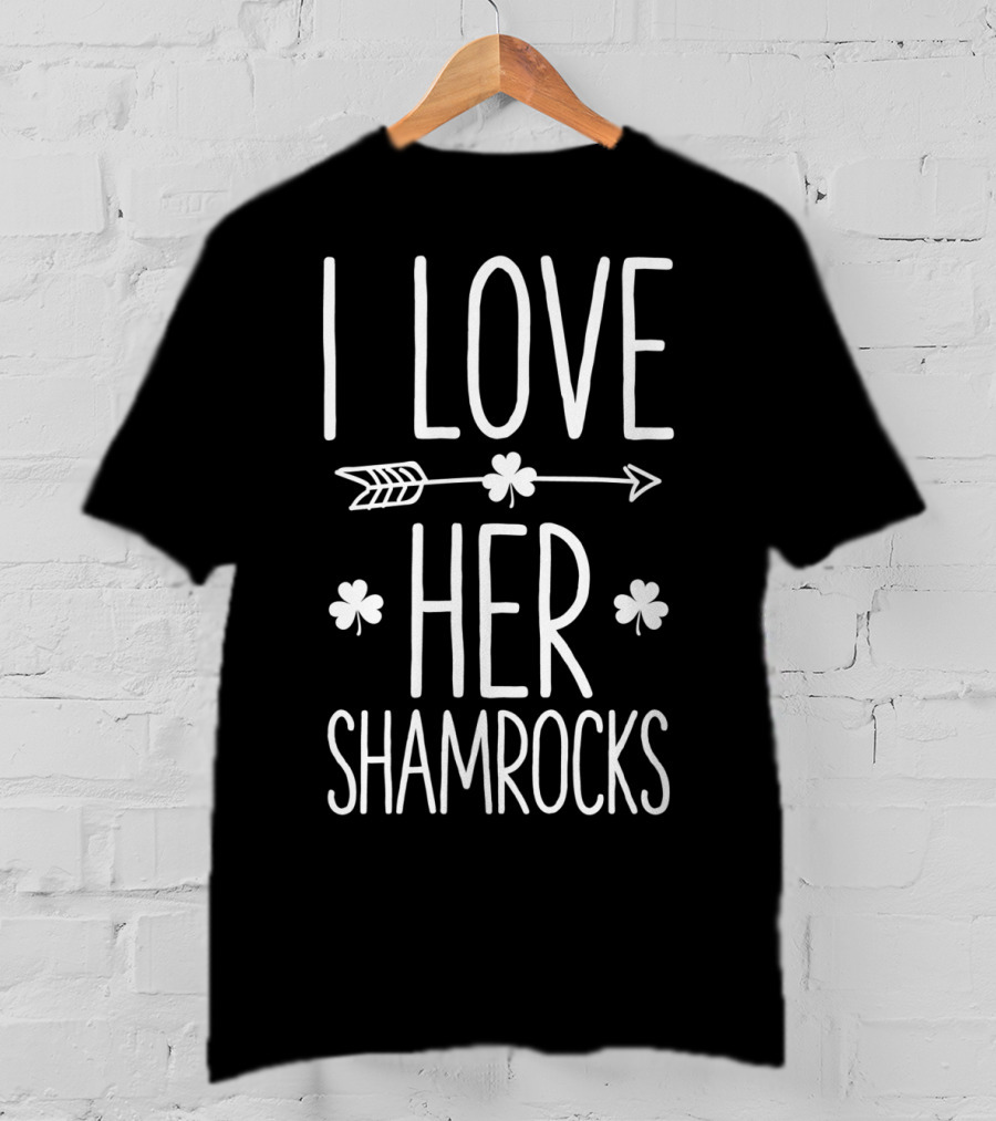 I Love Her Shamrocks Arrow St Patricks Day Couple T-Shirt
