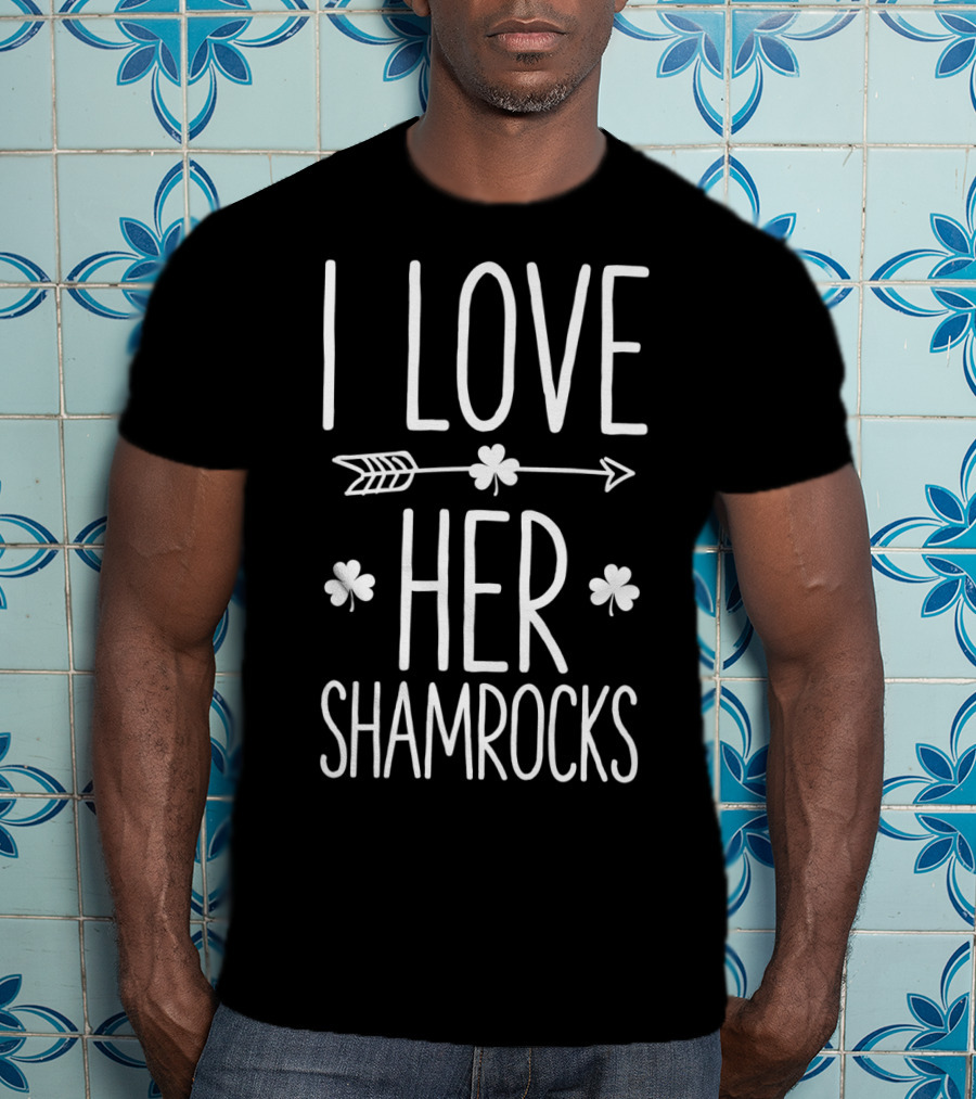 I Love Her Shamrocks Arrow St Patricks Day Couple T-Shirt