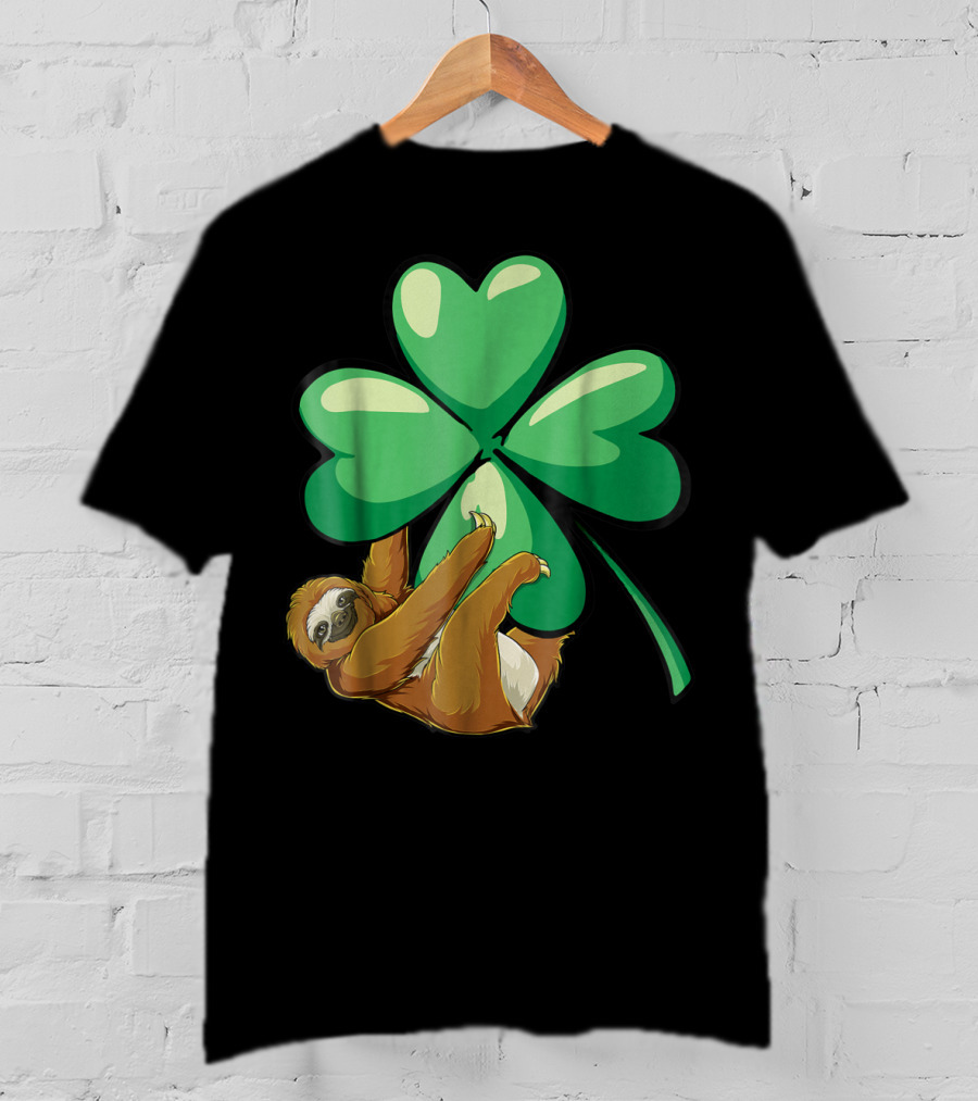 St Patricks Day Sloth Hugging Shamrock T-Shirt