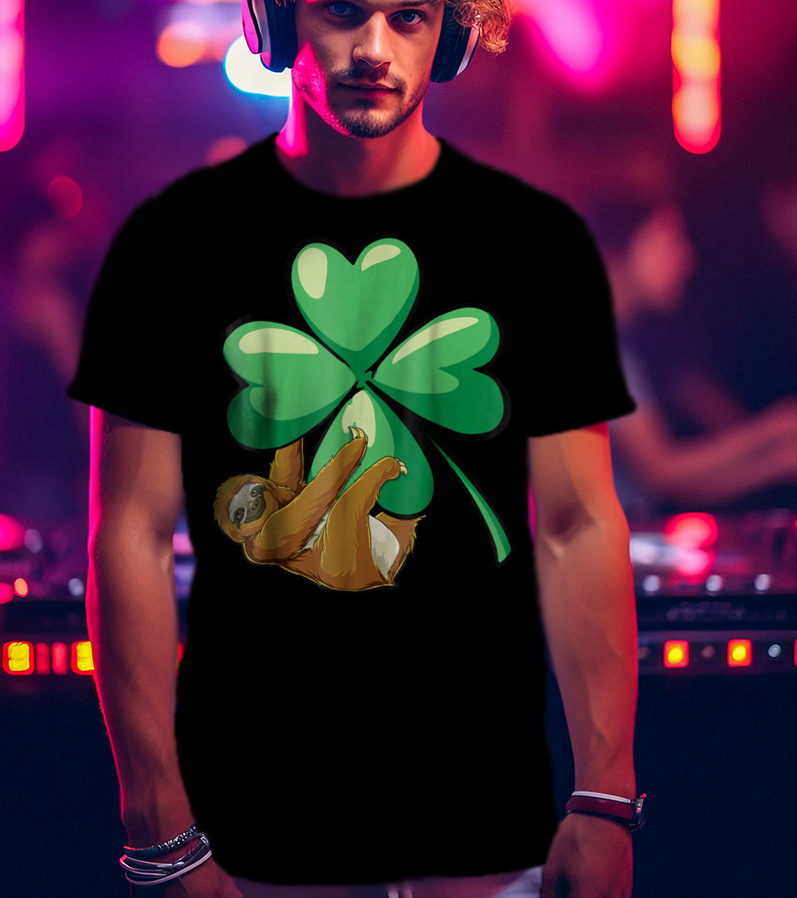 St Patricks Day Sloth Hugging Shamrock T-Shirt