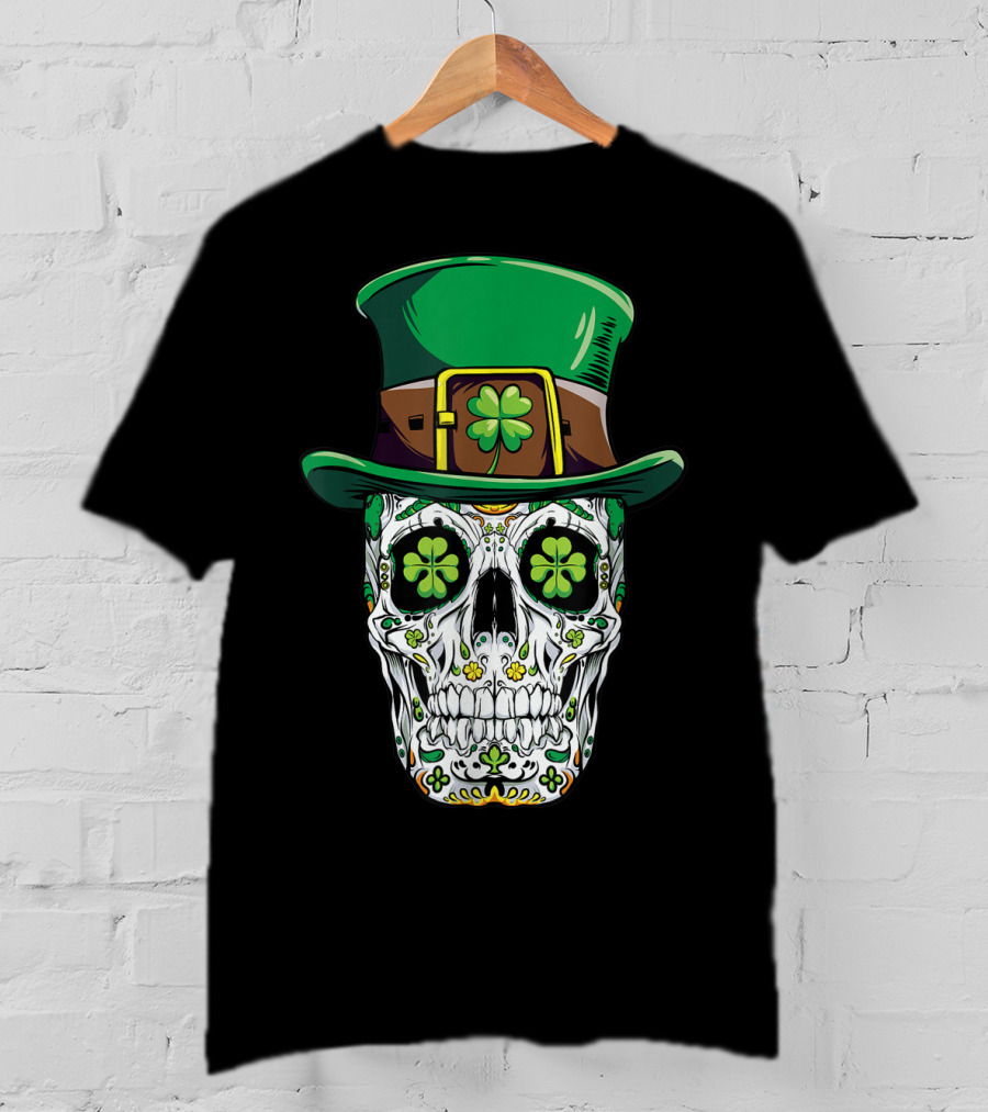 Sugar Skull Clover Top Hat T-Shirt
