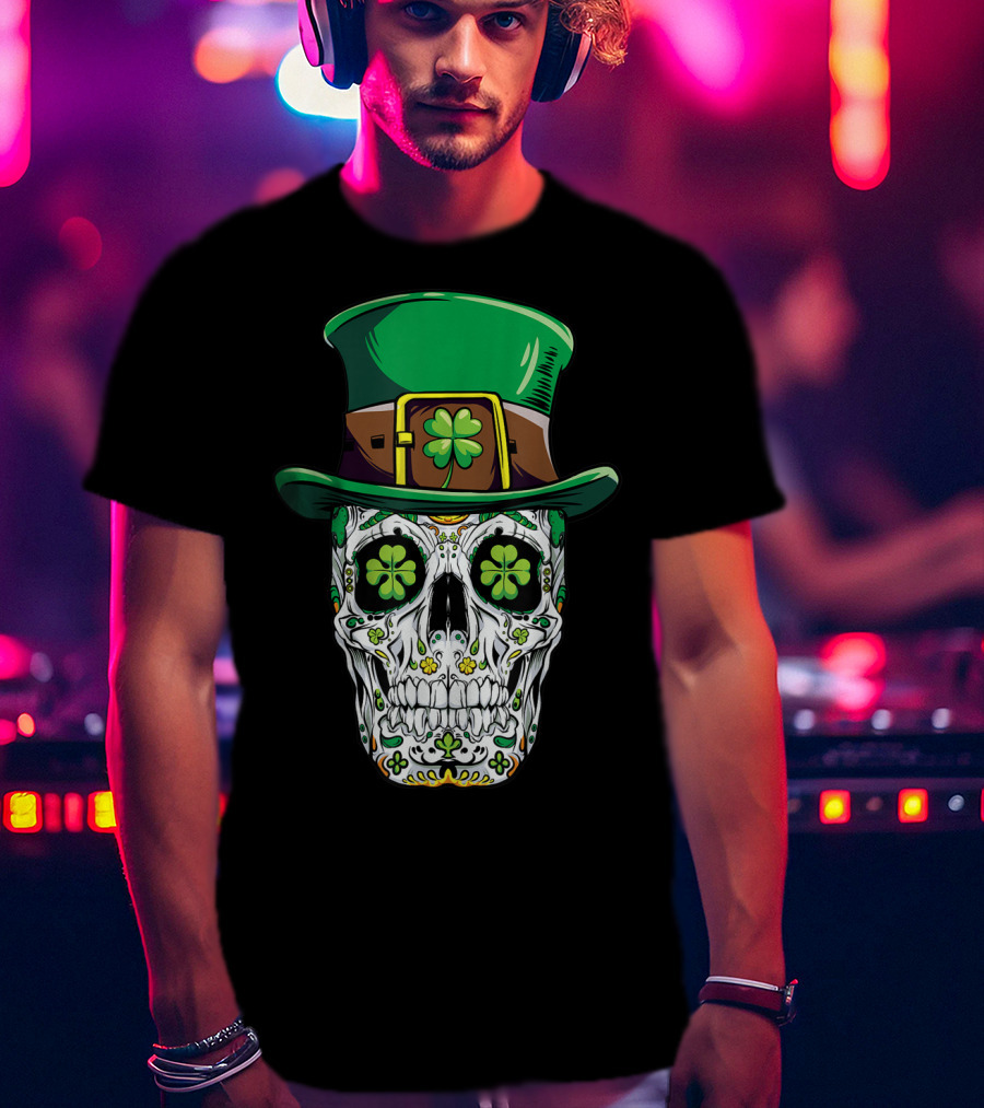 Sugar Skull Clover Top Hat T-Shirt