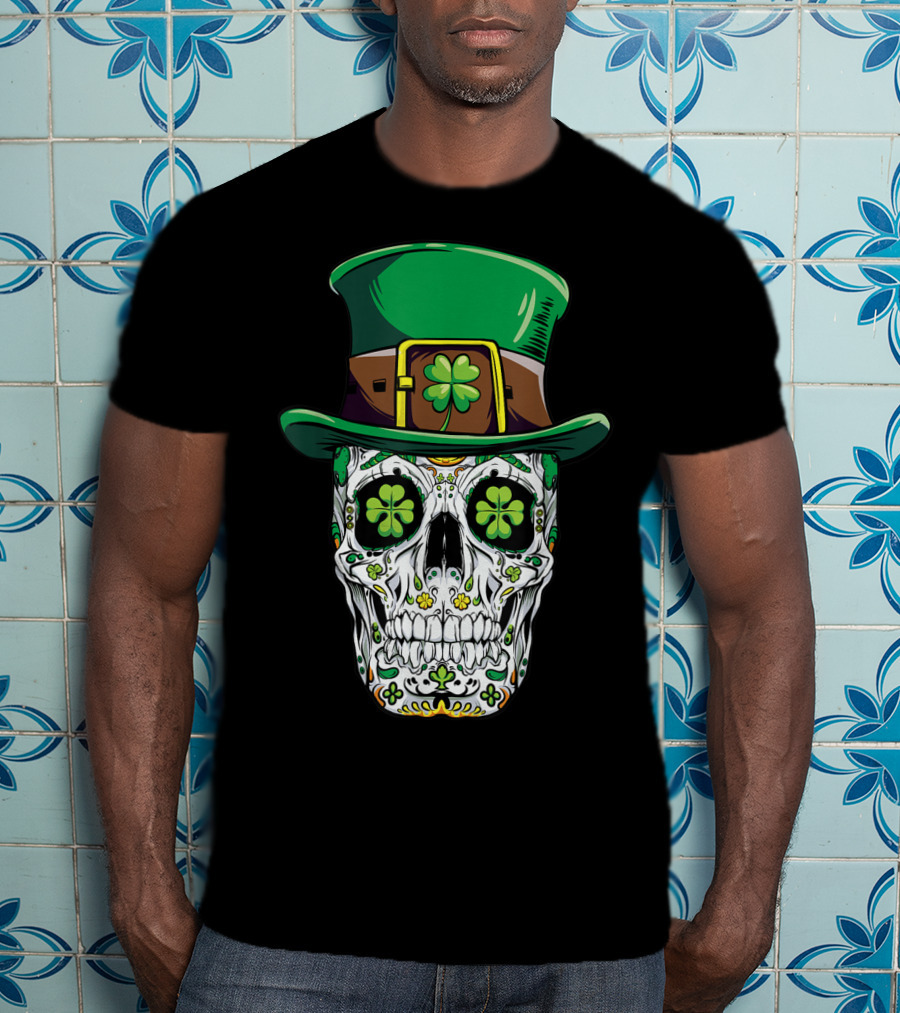 Sugar Skull Clover Top Hat T-Shirt