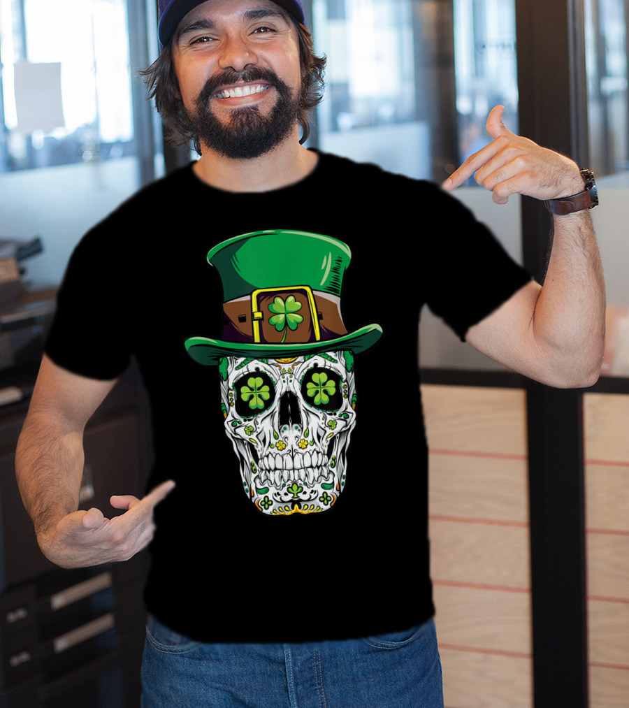 Sugar Skull Clover Top Hat T-Shirt
