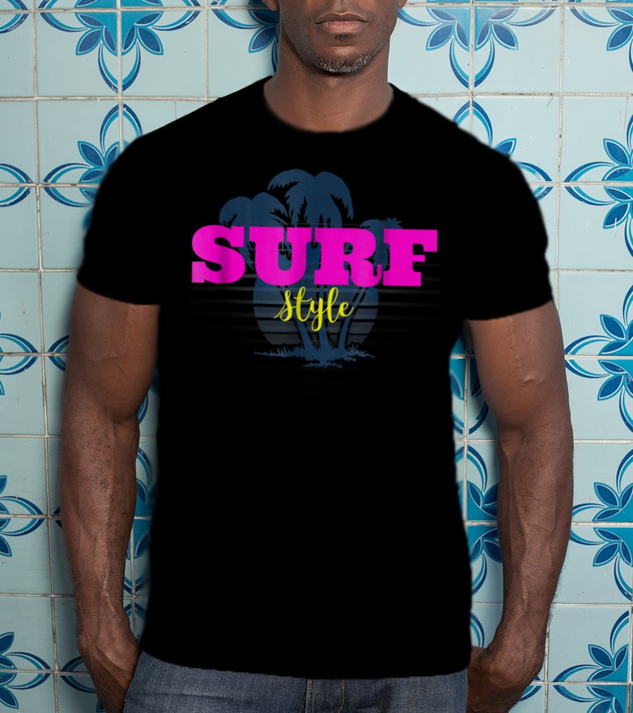Surf Style Palm Tree Surfing Retro Vibe T-Shirt