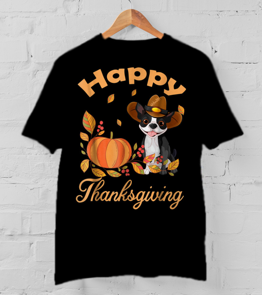 Happy Thanksgiving Boston Terriers Pilgrim T-Shirt