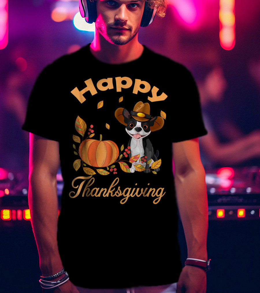 Happy Thanksgiving Boston Terriers Pilgrim T-Shirt