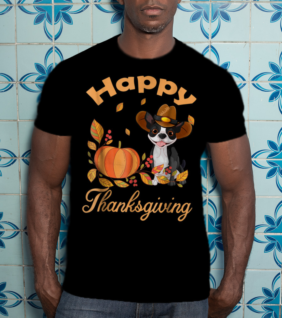 Happy Thanksgiving Boston Terriers Pilgrim T-Shirt