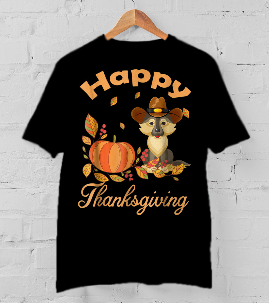 Happy Thanksgiving German Shepherd Pilgrim Pumpkin Autumn Leaves T-Shirt