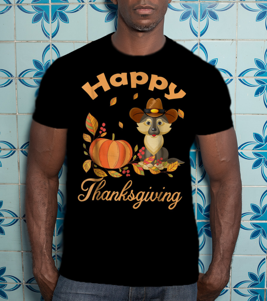 Happy Thanksgiving German Shepherd Pilgrim Pumpkin Autumn Leaves T-Shirt