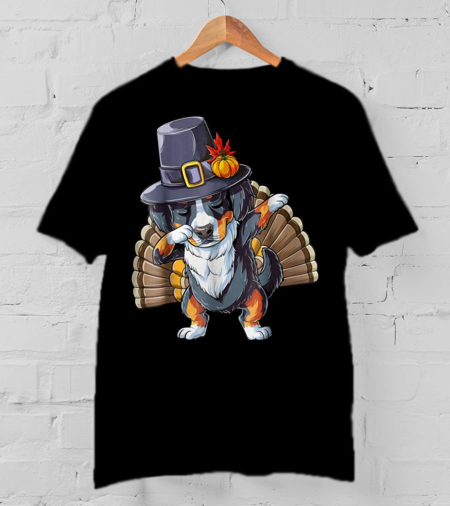 Thanksgiving Dabbing Pilgrim Bernese Mountain Dog Turkey T-Shirt