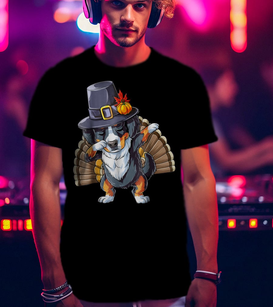 Thanksgiving Dabbing Pilgrim Bernese Mountain Dog Turkey T-Shirt