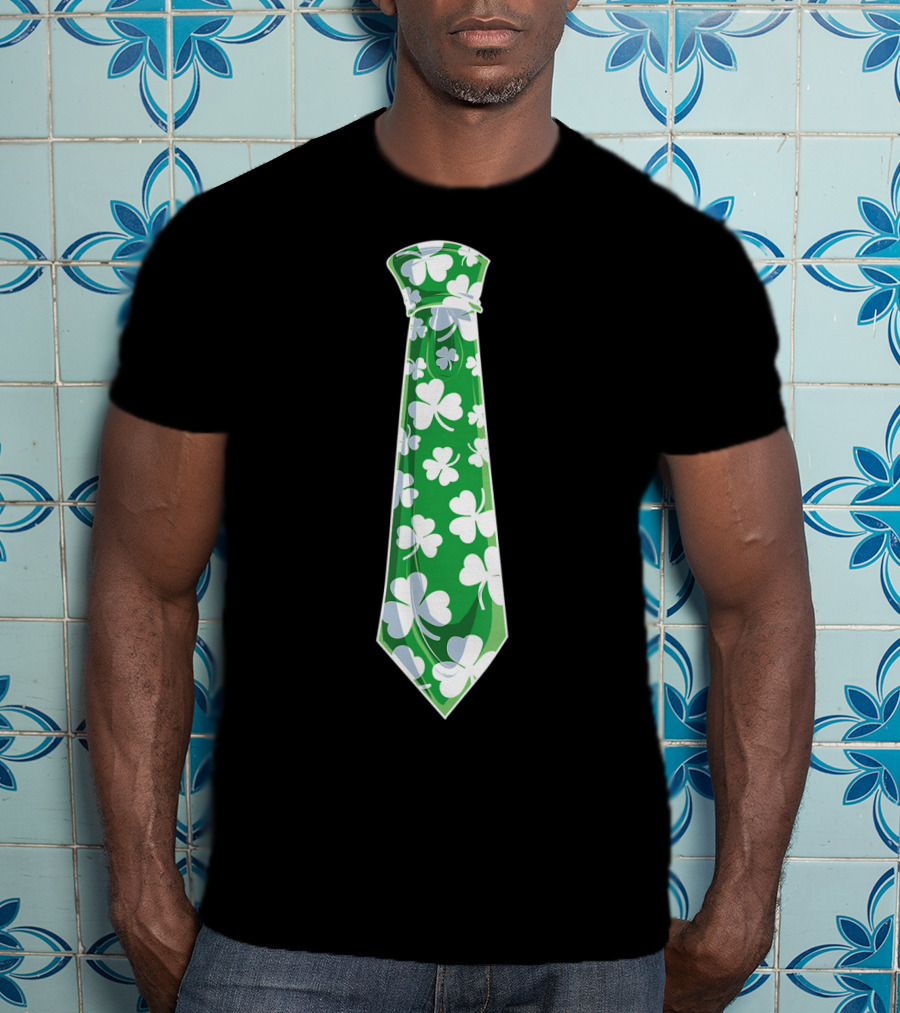 St Patricks Day Green Shamrock Tie Boys Men T-Shirt