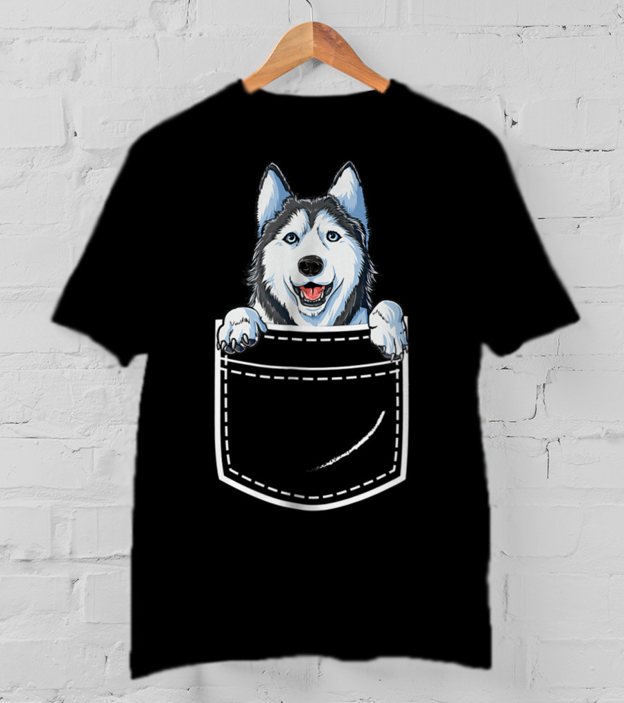 Siberian Husky Peeking From Your Front Pocket T-Shirt