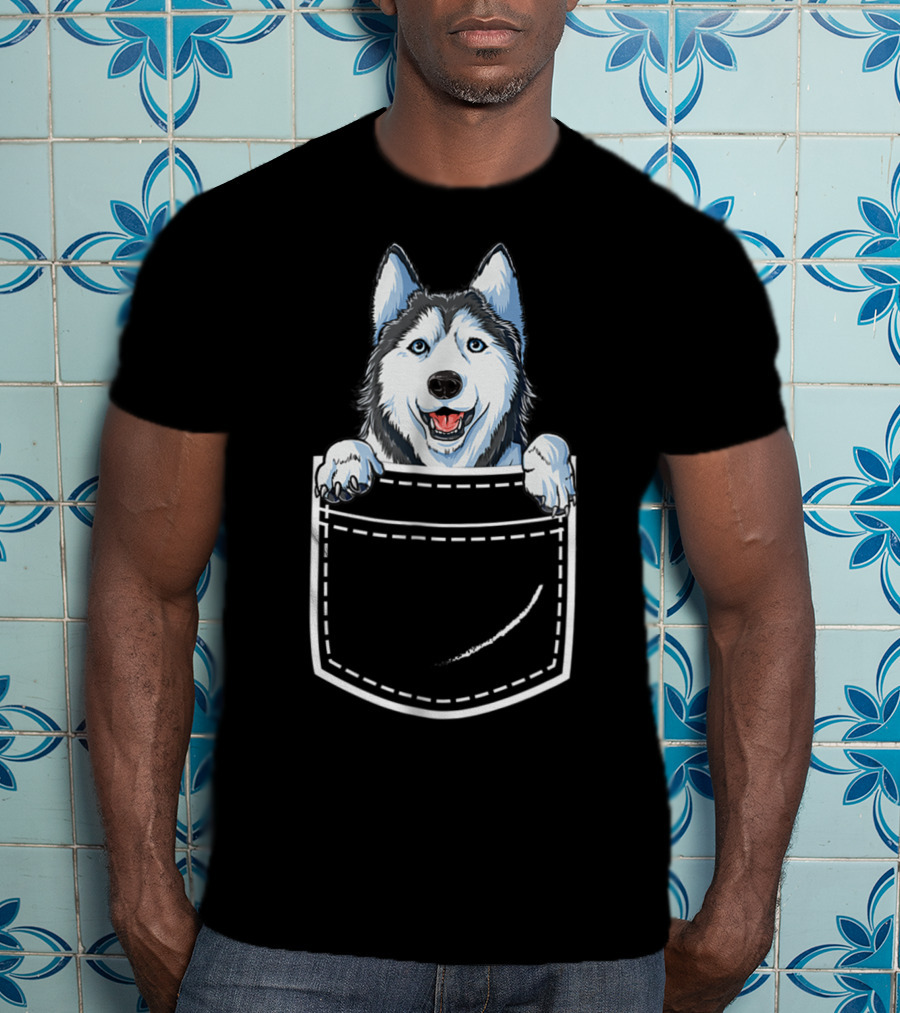 Siberian Husky Peeking From Your Front Pocket T-Shirt