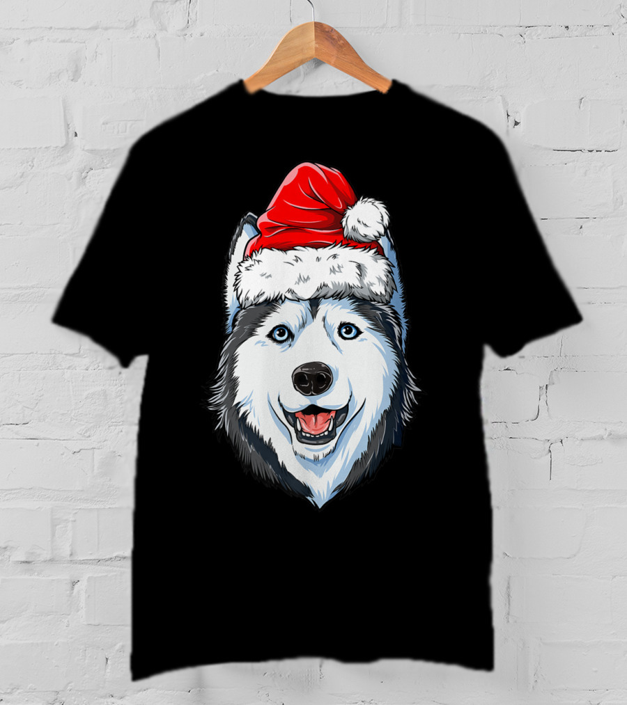 Siberian Husky Santa Christmas Hat Holiday Dog Festive T-Shirt