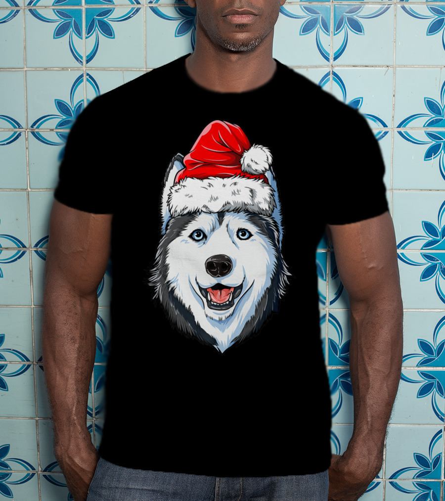 Siberian Husky Santa Christmas Hat Holiday Dog Festive T-Shirt