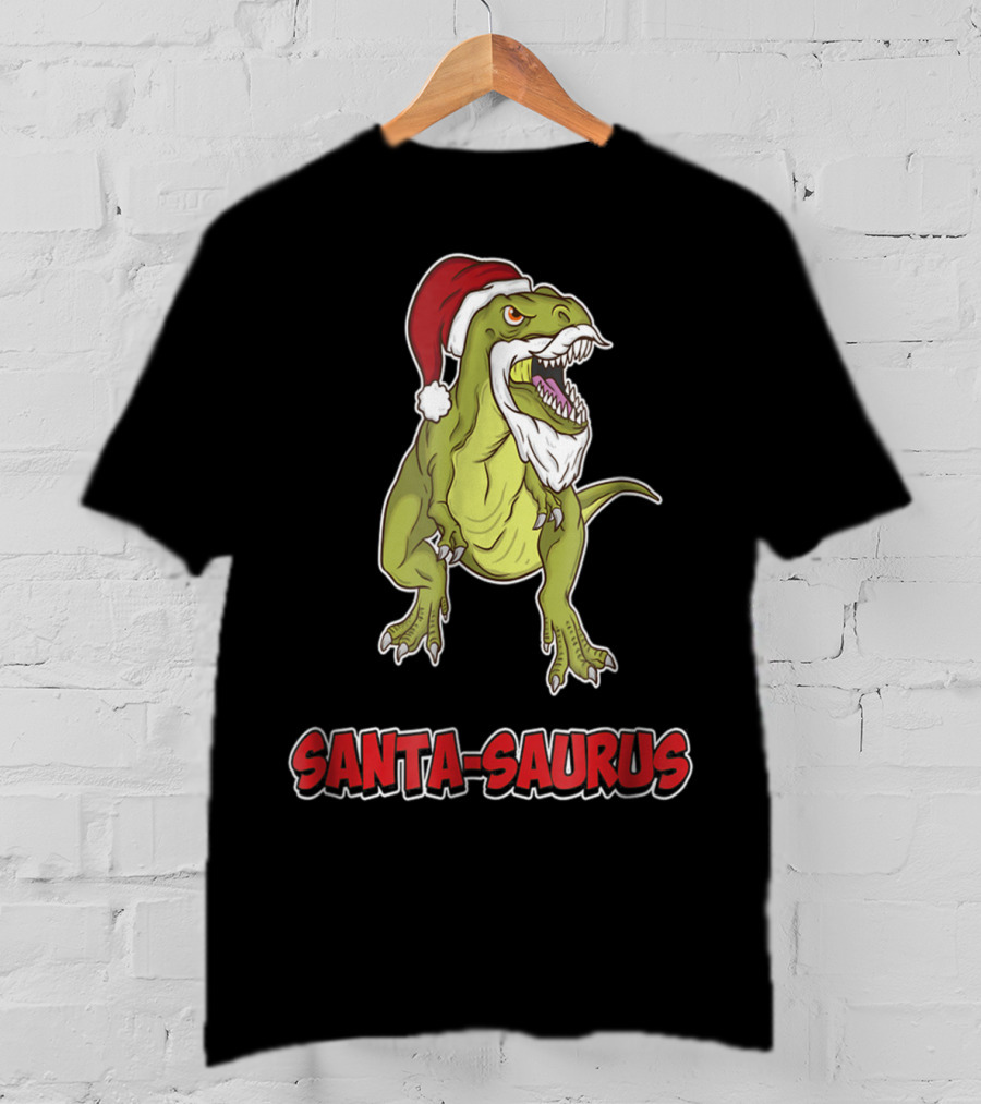 Santa Saurus Christmas Trex T-Rex Santa Hat T-Shirt