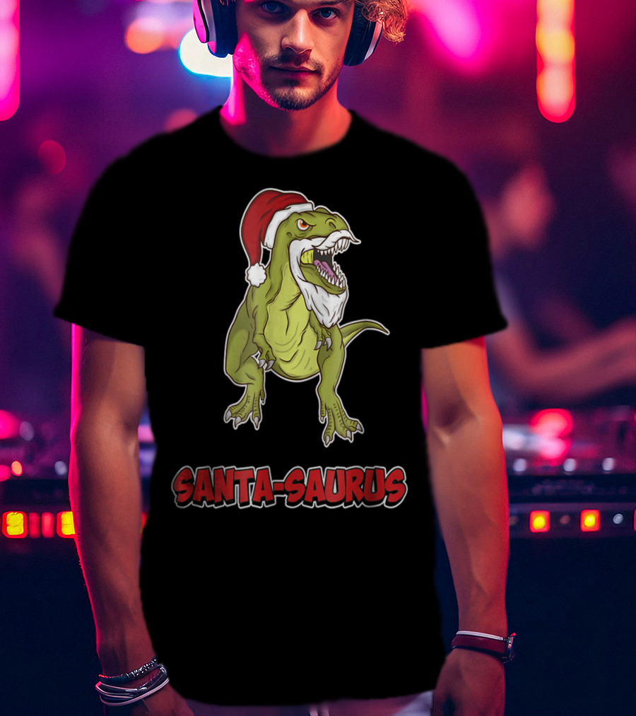 Santa Saurus Christmas Trex T-Rex Santa Hat T-Shirt