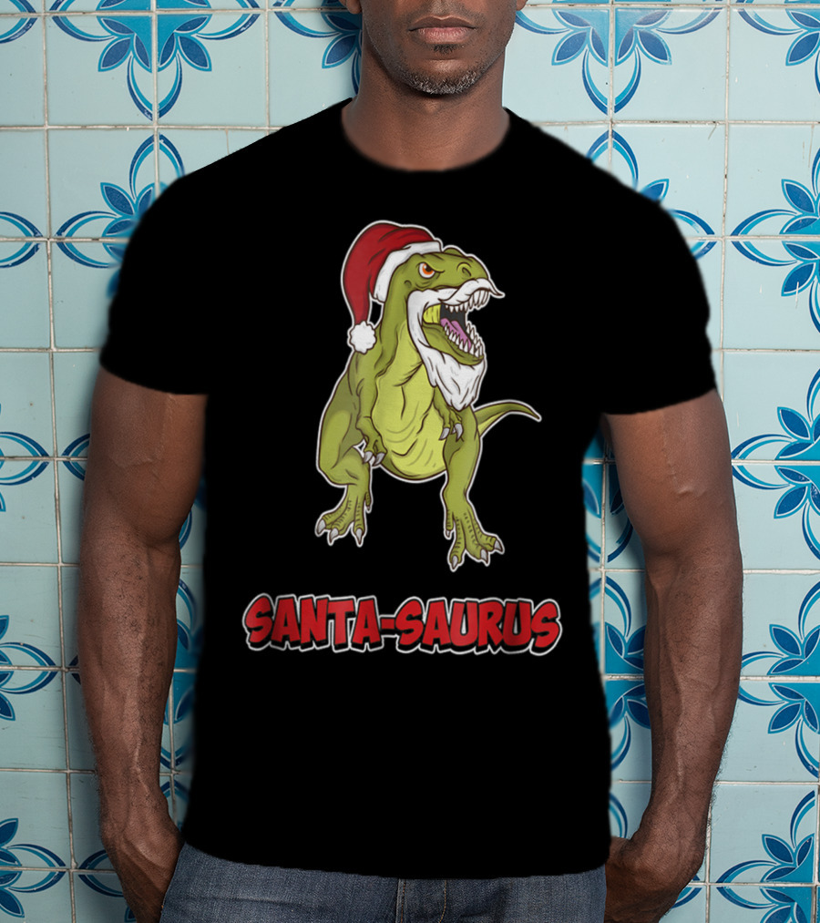 Santa Saurus Christmas Trex T-Rex Santa Hat T-Shirt