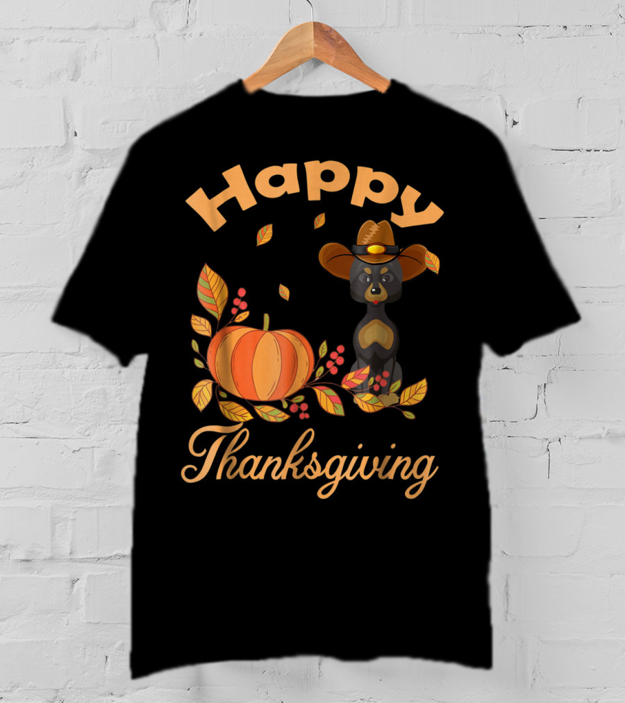 Happy Thanksgiving Great Danes Pilgrim Pumpkin Leaves T-Shirt