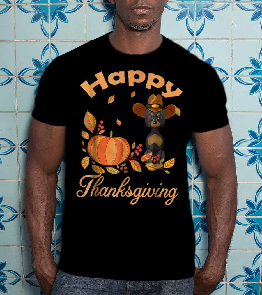 Happy Thanksgiving Great Danes Pilgrim Pumpkin Leaves T-Shirt