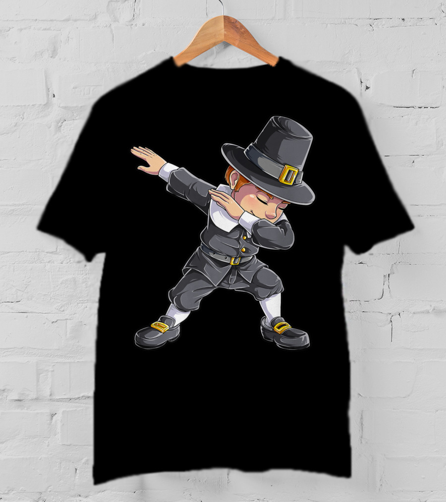 Thanksgiving Pilgrim Dabbing Celebration With Pilgrim Hat And Buckled Shoes T-Shirt