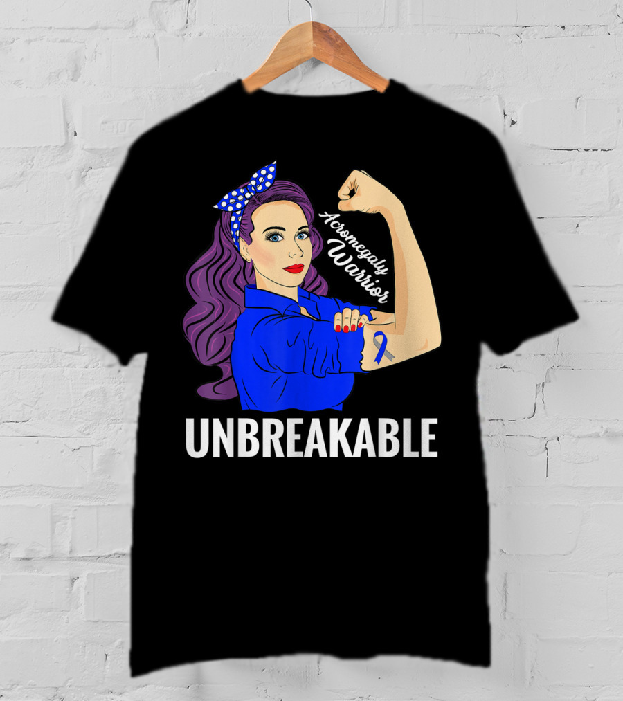 Rosie The Riveter Inspired Acromegaly Warrior Unbreakable Rare Disease Awareness T-Shirt