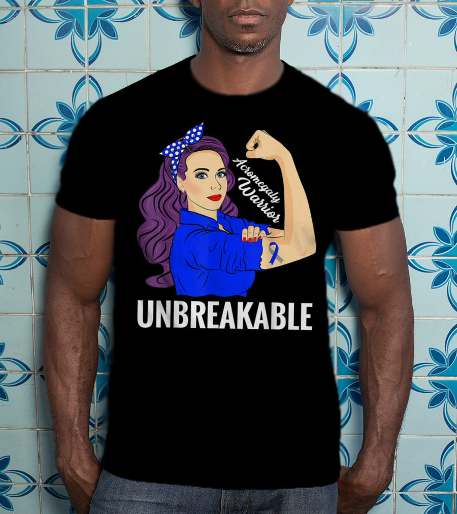 Rosie The Riveter Inspired Acromegaly Warrior Unbreakable Rare Disease Awareness T-Shirt