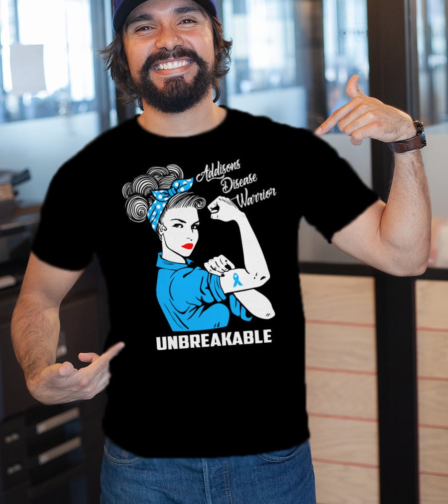 Addisons Disease Warrior Unbreakable Awareness Woman With Ribbon T-Shirt