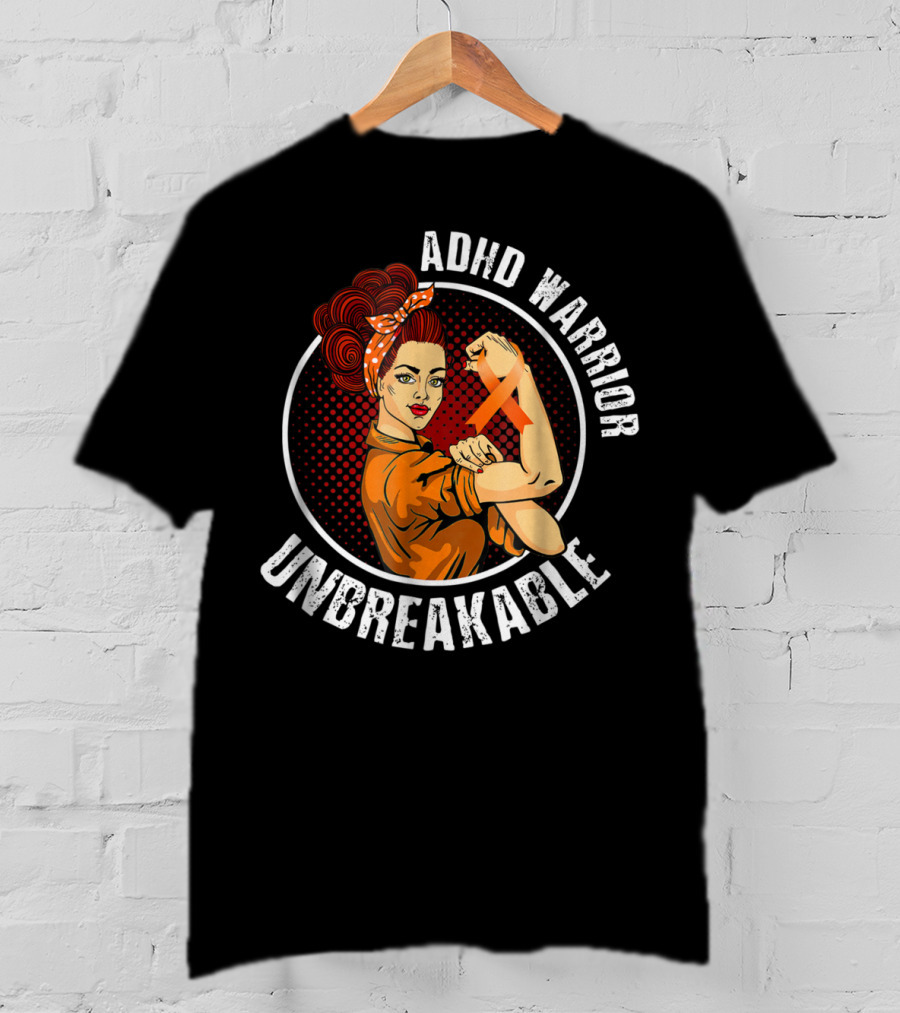 ADHD Warrior Unbreakable Strong Woman Ribbon T-Shirt