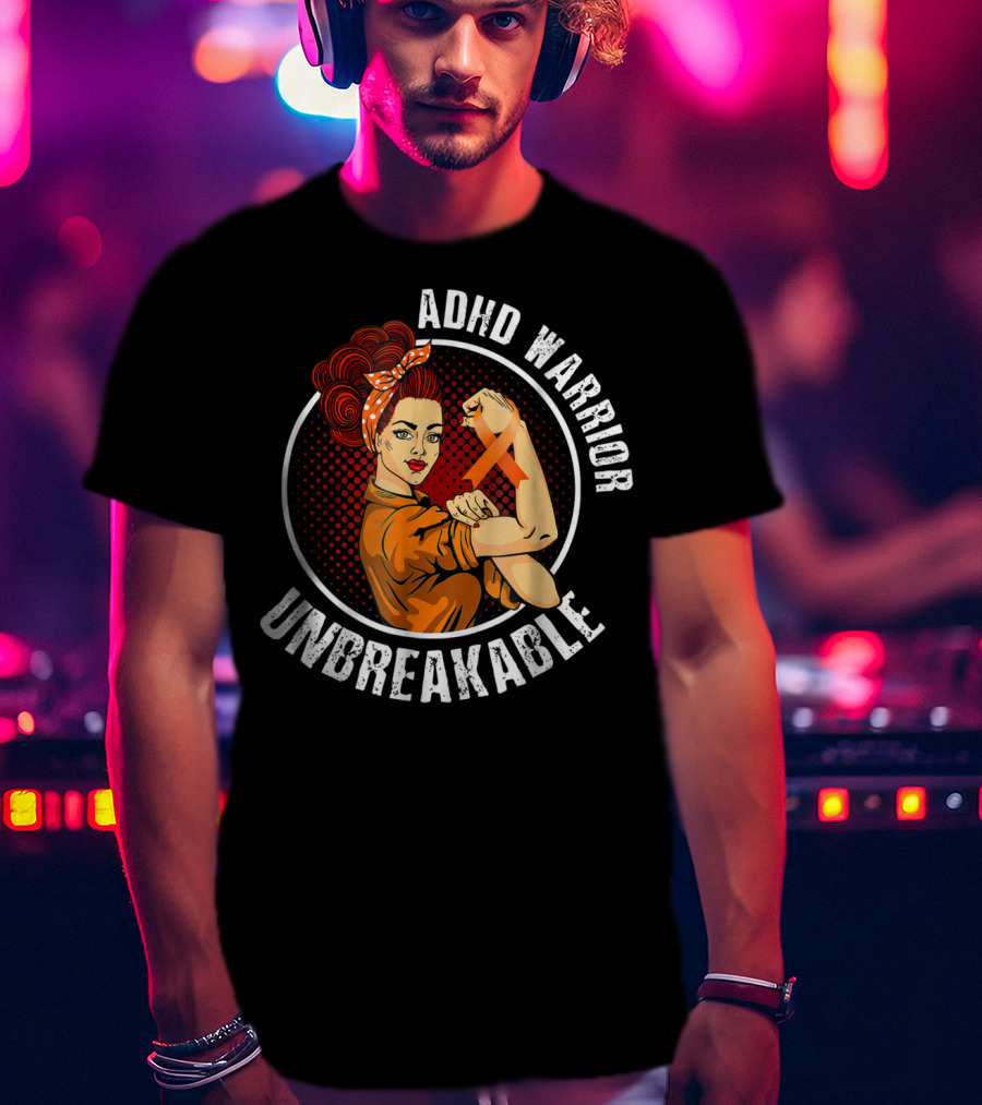 ADHD Warrior Unbreakable Strong Woman Ribbon T-Shirt