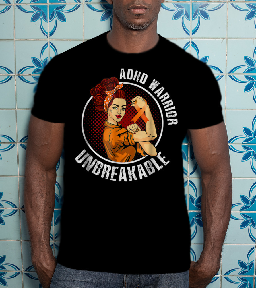 ADHD Warrior Unbreakable Strong Woman Ribbon T-Shirt