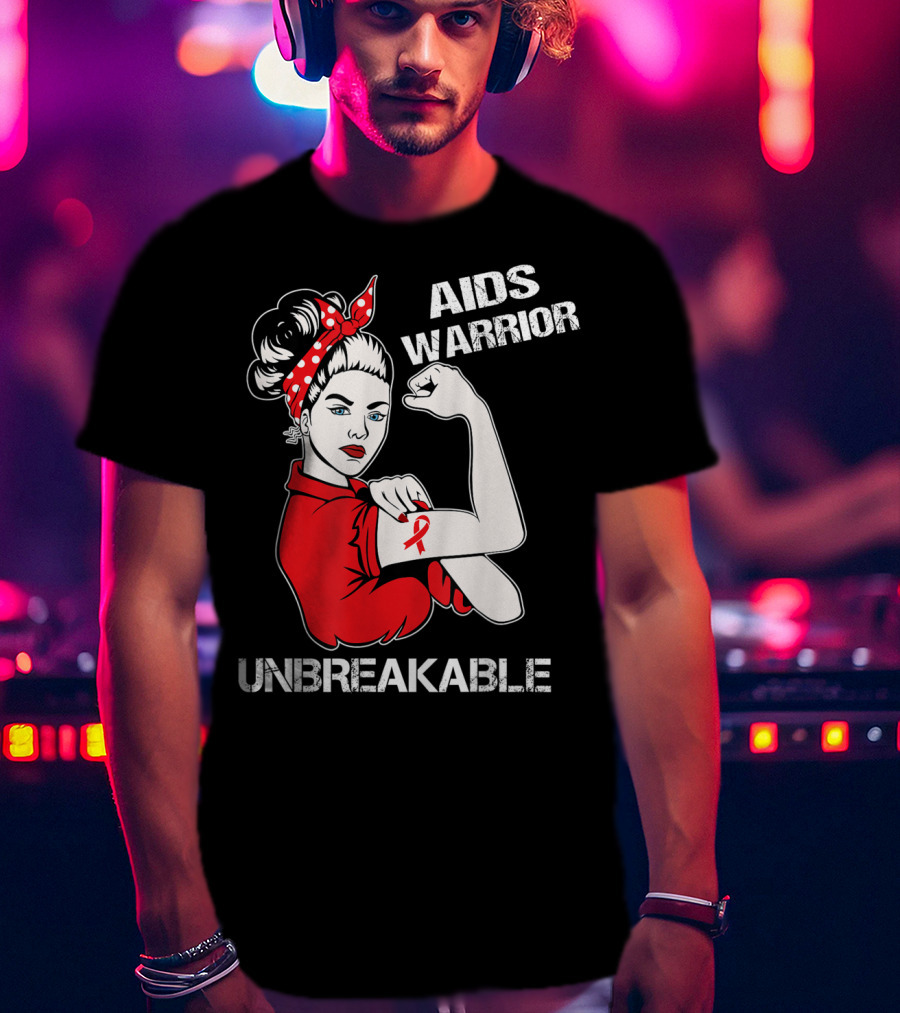 Aids Warrior Unbreakable Rosie The Riveter Ribbon Power T-Shirt