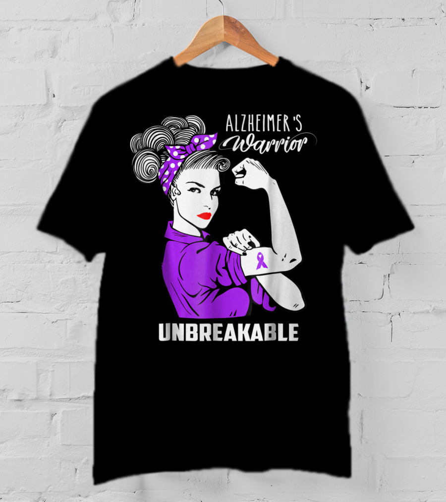 Alzheimer's Warrior Unbreakable Ribbon Retro Rosie T-Shirt