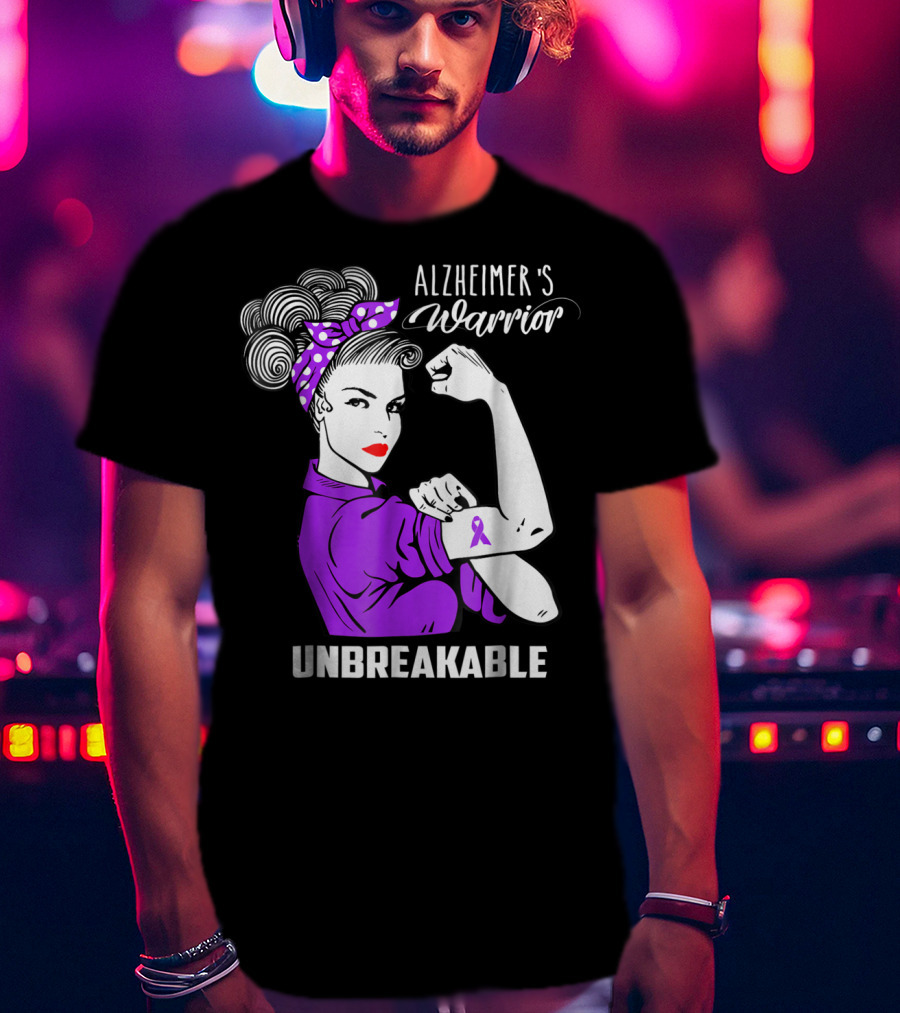 Alzheimer's Warrior Unbreakable Ribbon Retro Rosie T-Shirt