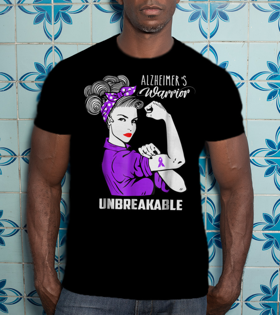 Alzheimer's Warrior Unbreakable Ribbon Retro Rosie T-Shirt