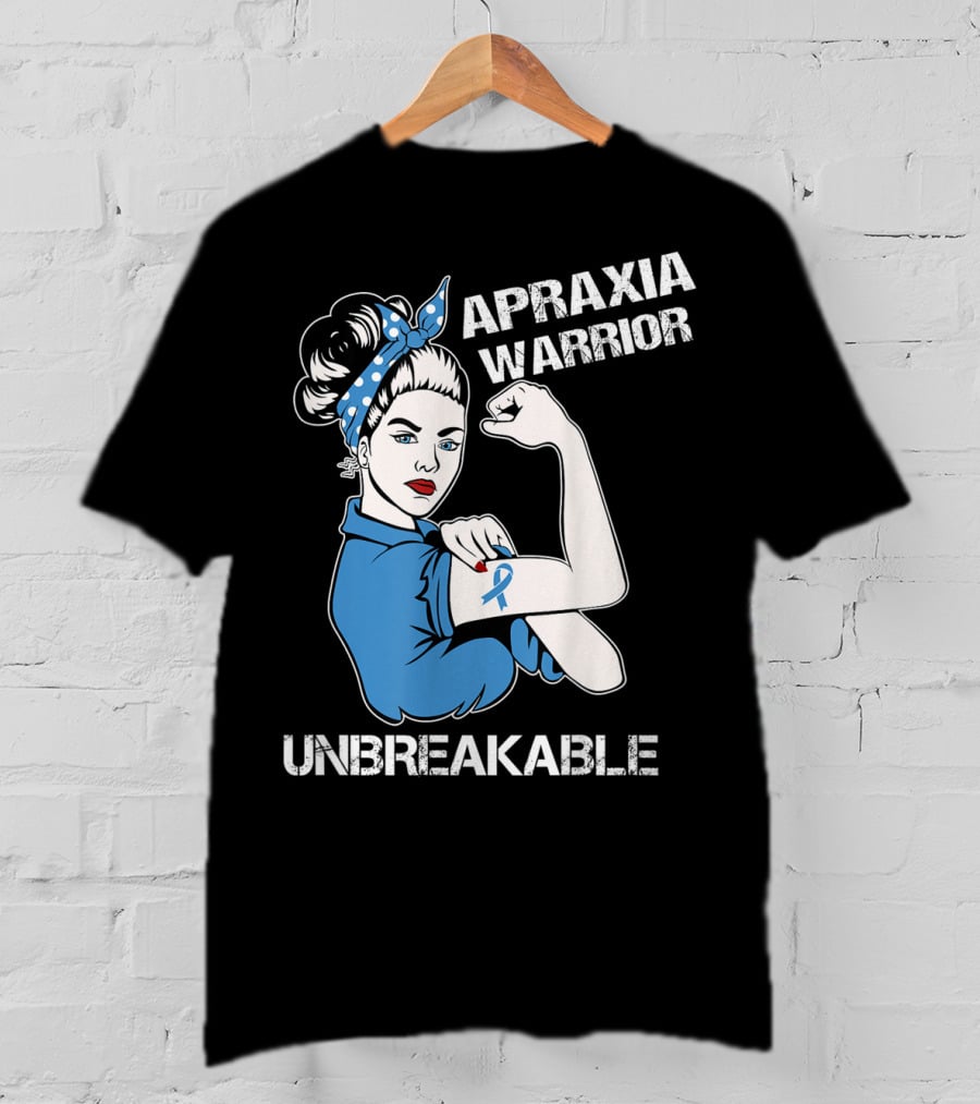 Apraxia Warrior Unbreakable Rosie Riveter Blue Awareness T-Shirt