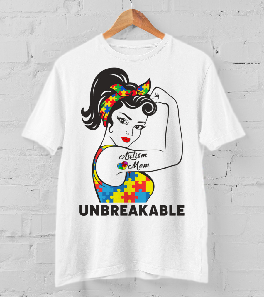 Autism Awareness Unbreakable Autism Mom Puzzle T-Shirt