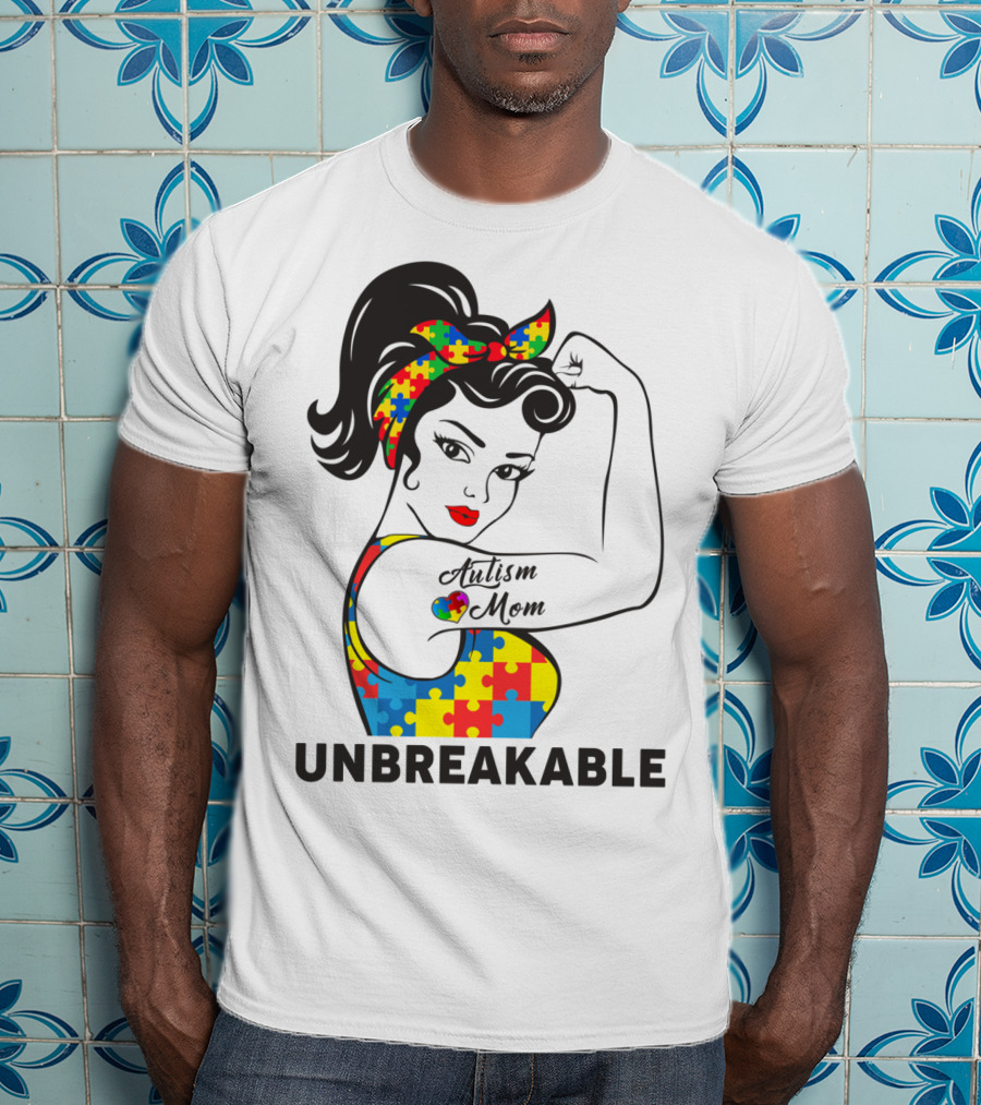Autism Awareness Unbreakable Autism Mom Puzzle T-Shirt