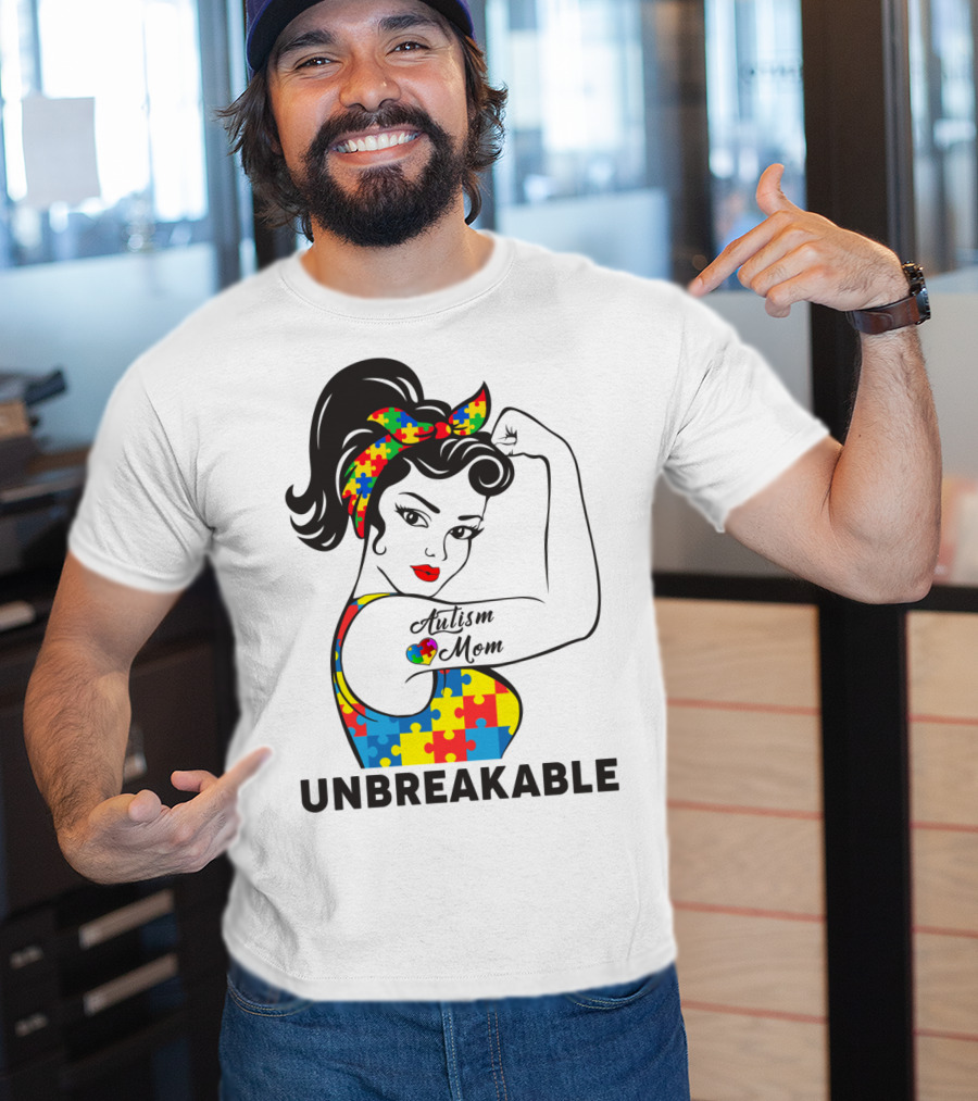 Autism Awareness Unbreakable Autism Mom Puzzle T-Shirt