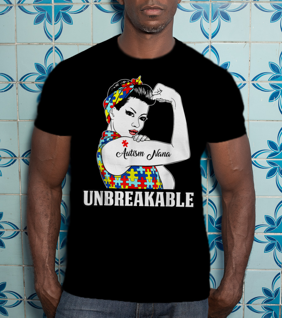 Unbreakable Autism Nana Awareness Women Iconic Puzzle T-Shirt