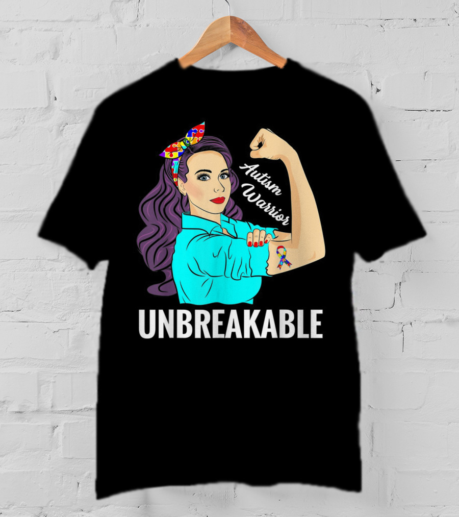 Autism Warrior Unbreakable Survivor Rosie The Riveter T-Shirt