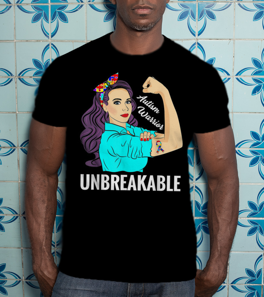 Autism Warrior Unbreakable Survivor Rosie The Riveter T-Shirt