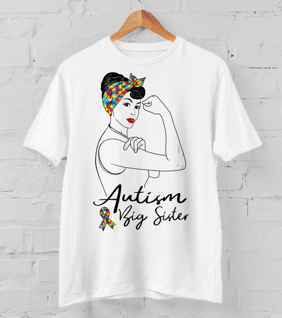Autism Big Sister Unbreakable Rosie The Riveter Puzzle T-Shirt